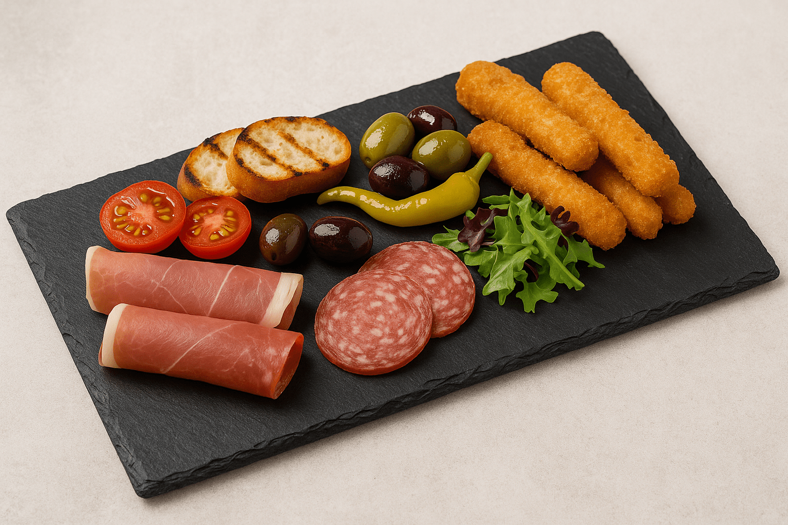 Bandeja de pizarra natural de 35 × 16 cm, ideal para presentaciones elegantes y sostenibles en la mesa