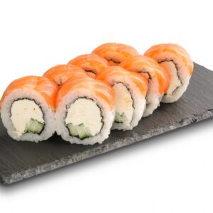 Bandeja de pizarra natural 20x16 cm con sushi, ideal para presentación elegante y moderna