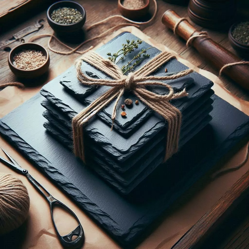 pack de bandejas y platos de pizarra natural para regalar