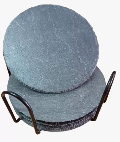 pack de posavasos redondo de pizarra natural con soporte