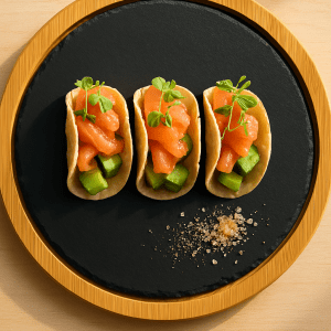 Bandeja de pizarra natural con base de madera de bambú de 33 cm, perfecta para presentaciones gourmet