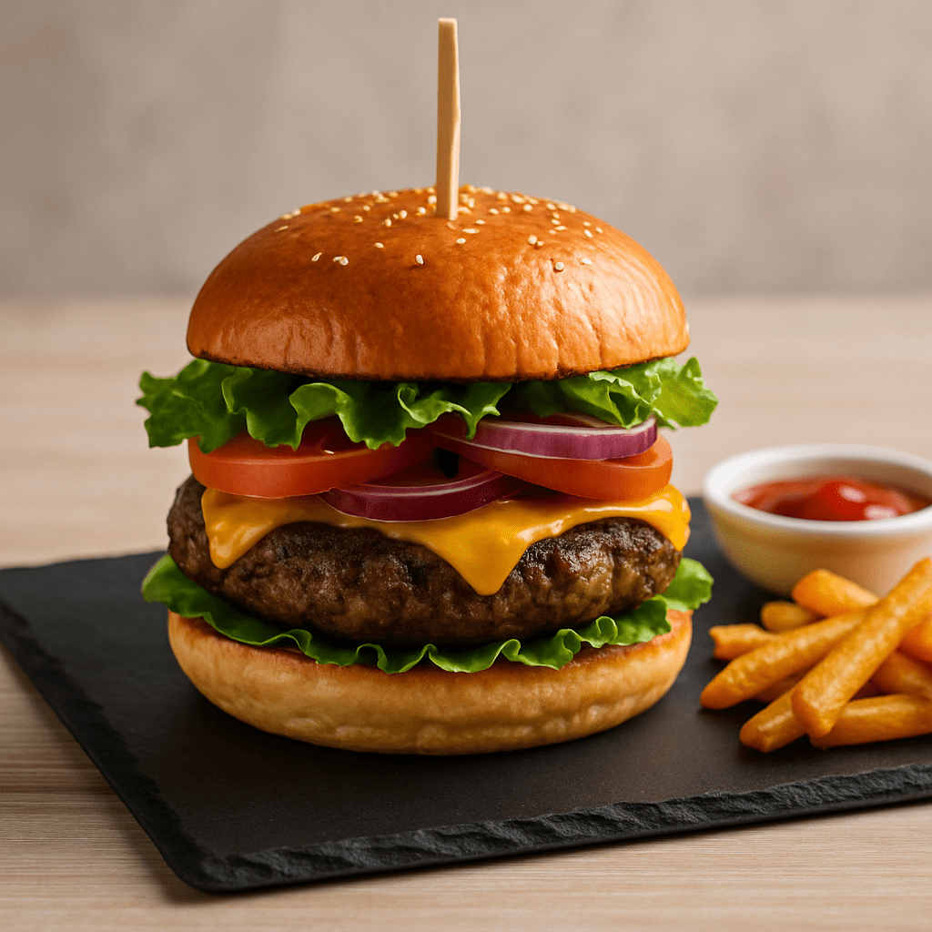 plato de pizarra natural rectangular de 40x20 cm para presentaciones hamburguesas elegantes