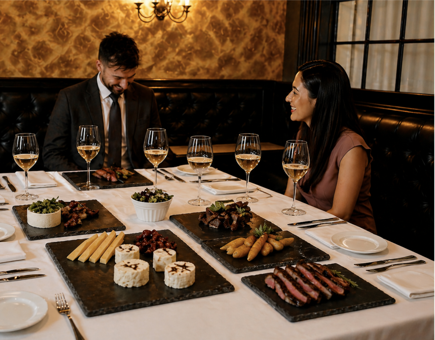 mesa con platos pizarra