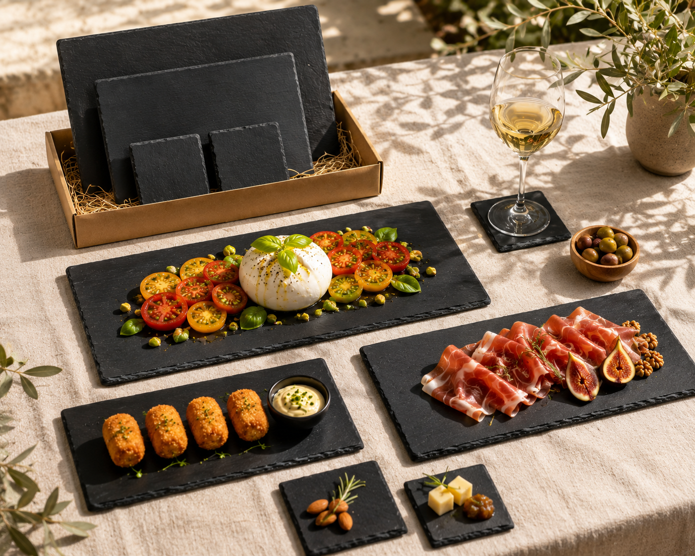 Pack ideal de pizarra natural para comidas y cenas al aire libre