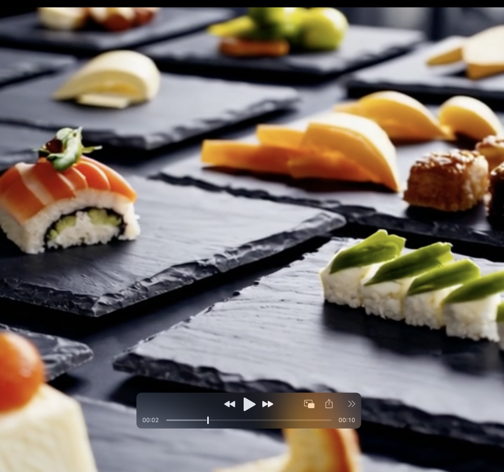 Bandejas de Pizarra Natural, Presentación en catering hotel cinco estrellas. Sushi llamativo y poderoso