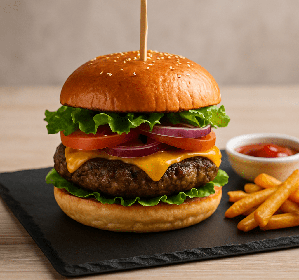 plato de pizarra natural rectangular de 40x20 cm para presentaciones hamburguesas elegantes